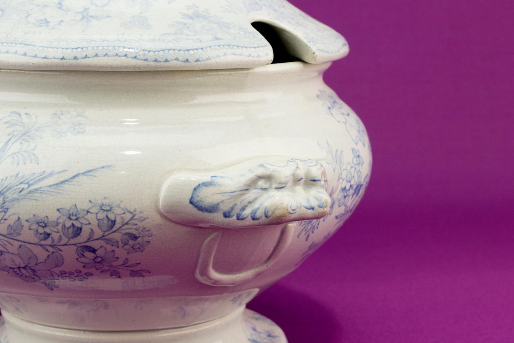 Asiatic Pheasant blue and white tureen, English 1860s