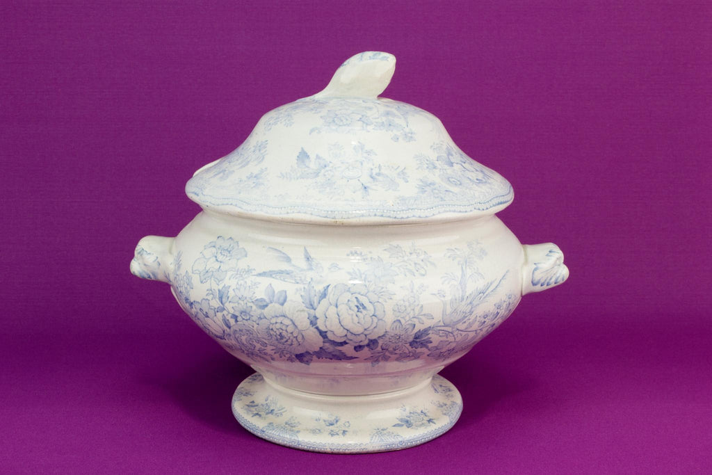 Asiatic Pheasant blue and white tureen, English 1860s