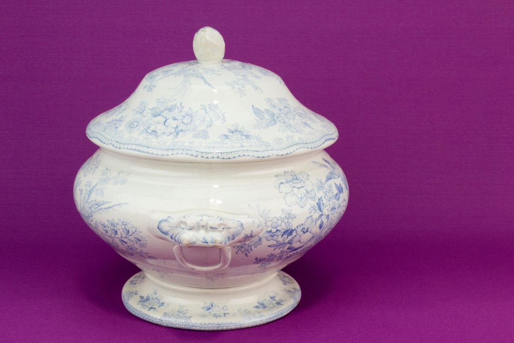 Asiatic Pheasant blue and white tureen, English 1860s