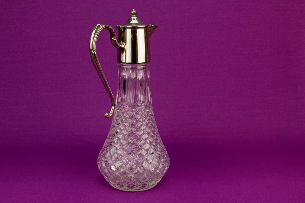 Table wine glass and silver plated carafe, English 1960s