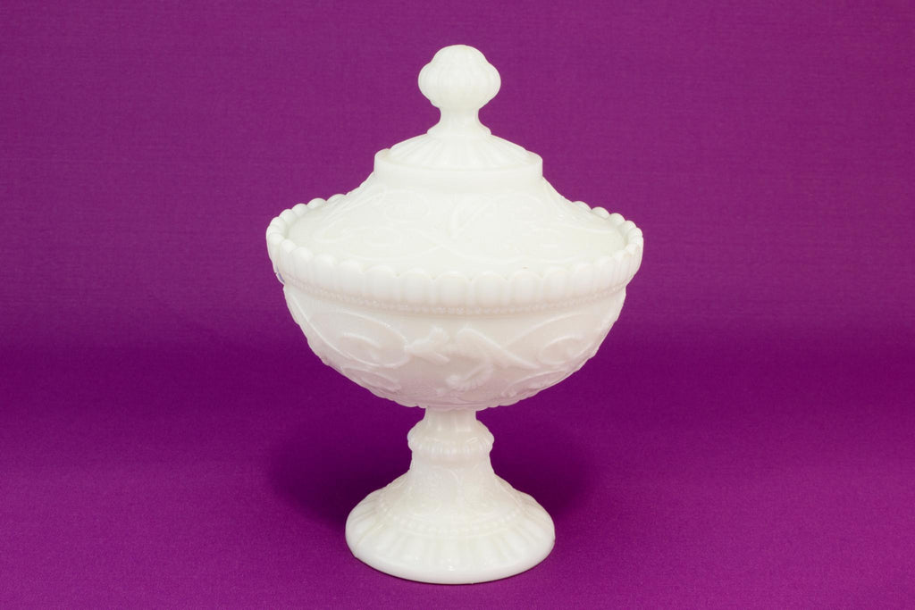 White glass serving bowl and lid, English circa 1900