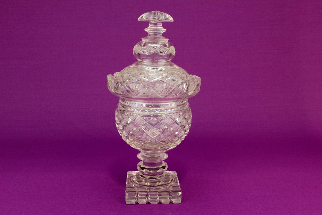 Cut glass serving bowl and lid, Irish 19th century