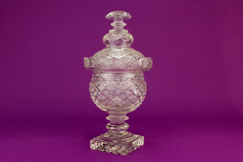 Cut glass serving bowl and lid, Irish 19th century