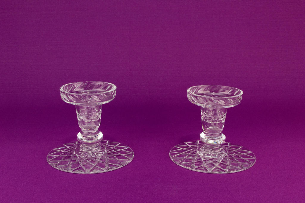2 cut glass table candlesticks, English 1960s