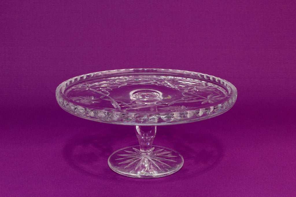 Cut glass cake stand, English mid 20th century