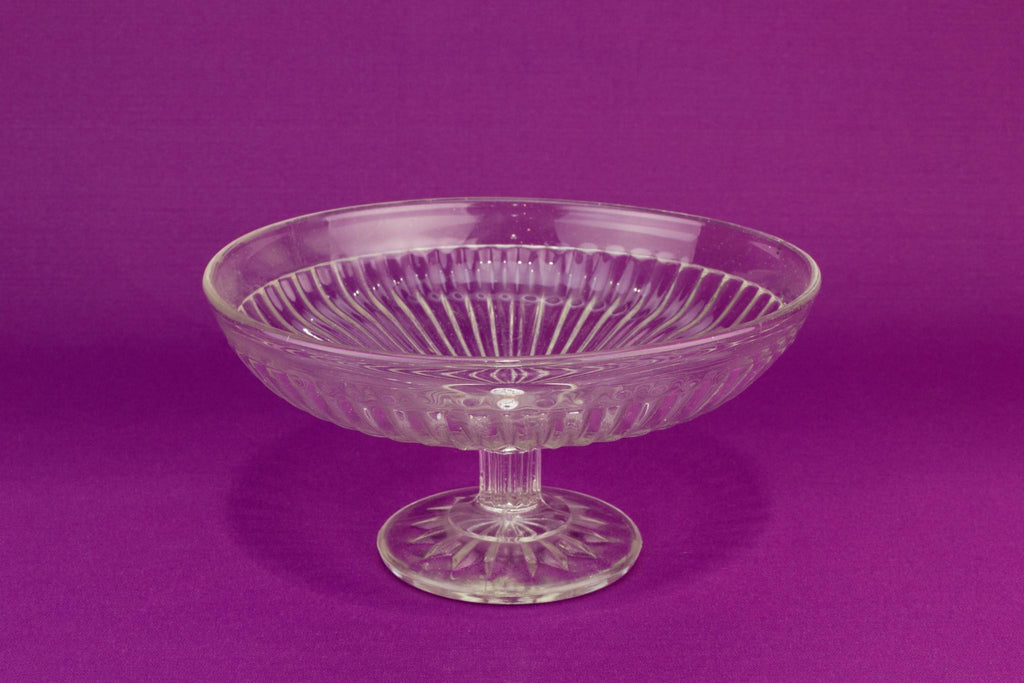 Pressed glass cake stem bowl, English 1930s