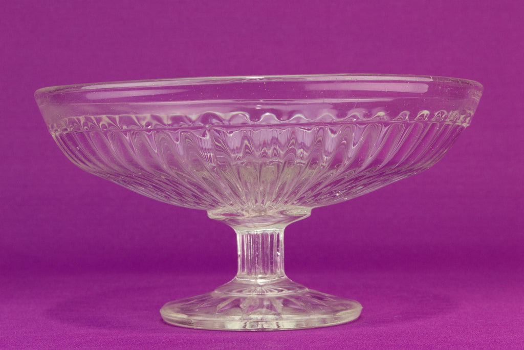 Pressed glass cake stem bowl, English 1930s