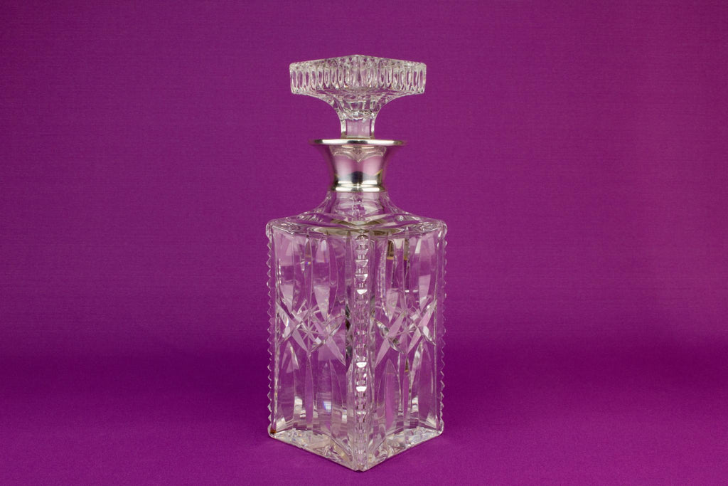 Sterling Silver Square whisky decanter, English 1983