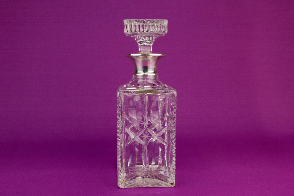 Sterling Silver Square whisky decanter, English 1983