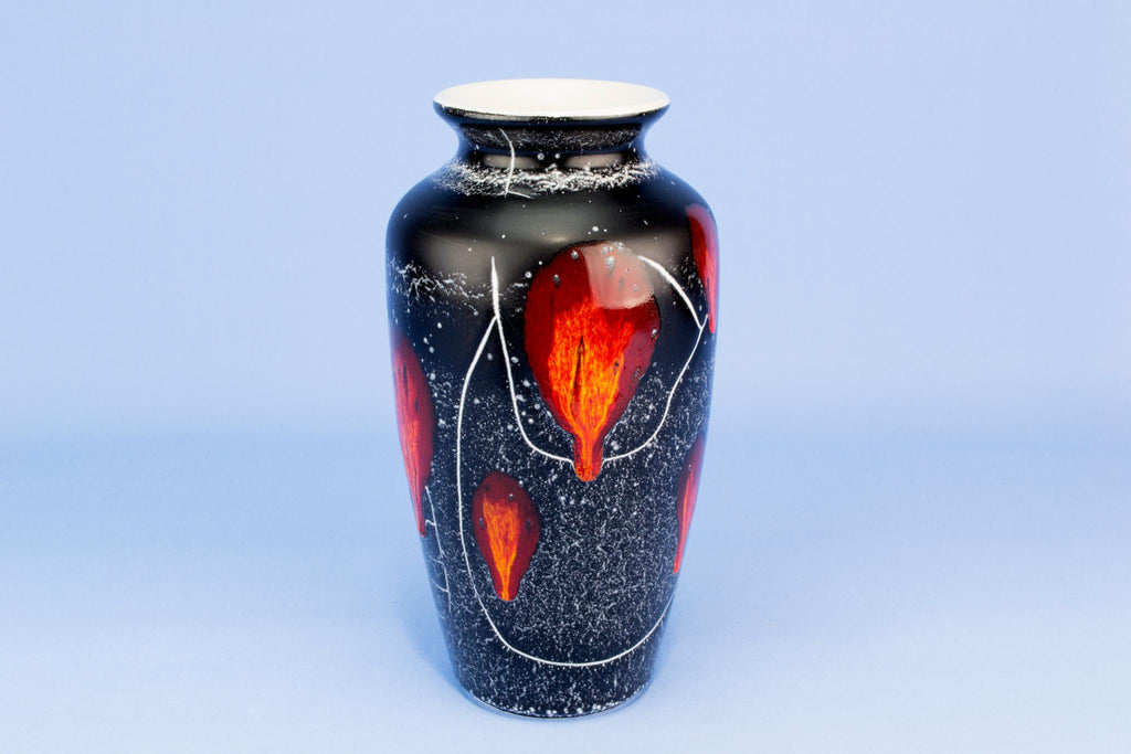 Black and red Poole flower vase, English circa 1970