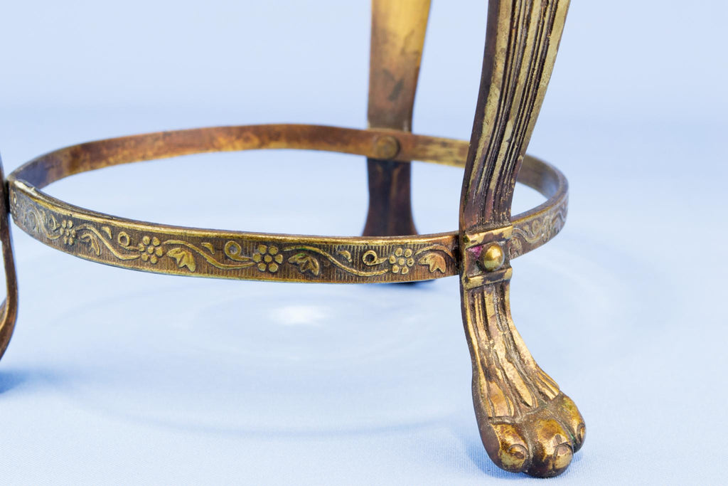 Glass lined Brass tripod centrepiece, English 1910s