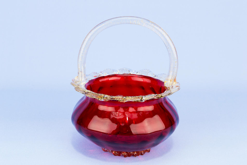 Ruby red glass sugar bowl, Italian 1950s