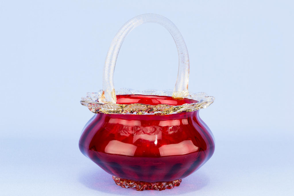 Ruby red glass sugar bowl, Italian 1950s