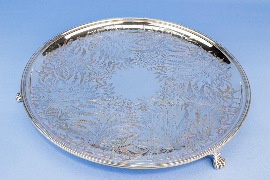 Silver plated engraved drinks tray, English early 1900s