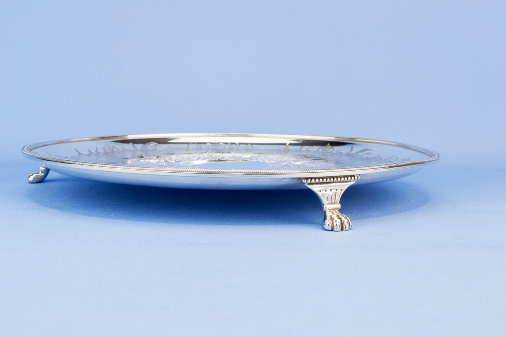 Silver plated engraved drinks tray, English early 1900s