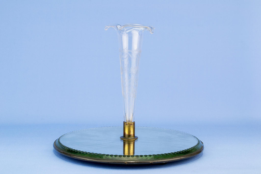 Mirror tray and glass vase centrepiece, English 19th century