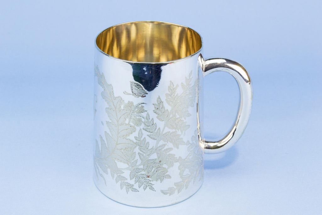 Silver plated tankard, English late 19th century