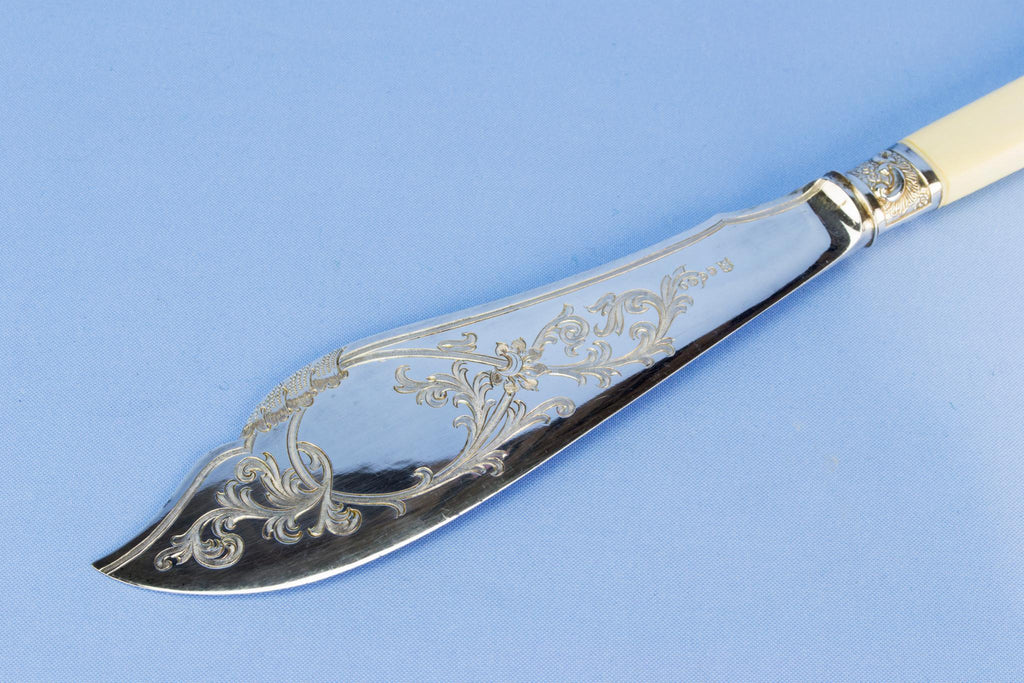 Silver plated fork and knife serving set, English circa 1900
