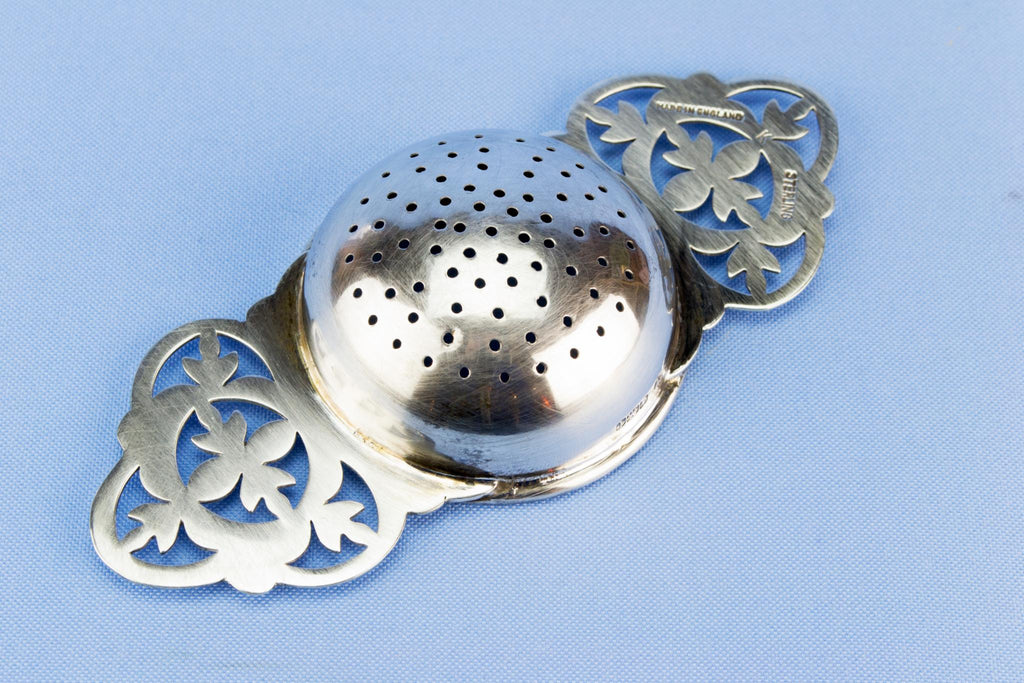 Sterling silver tea sifter, English 1951