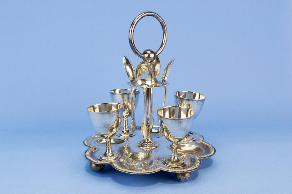 Silver plated egg serving set, English early 1900s