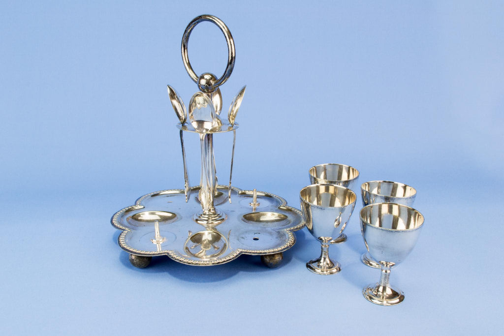 Silver plated egg serving set, English early 1900s