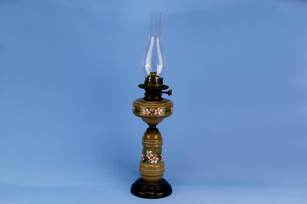 Tall Glass Oil Lamp, English Victorian 1870s