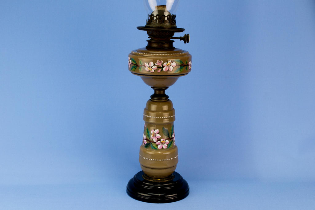 Tall Glass Oil Lamp, English Victorian 1870s