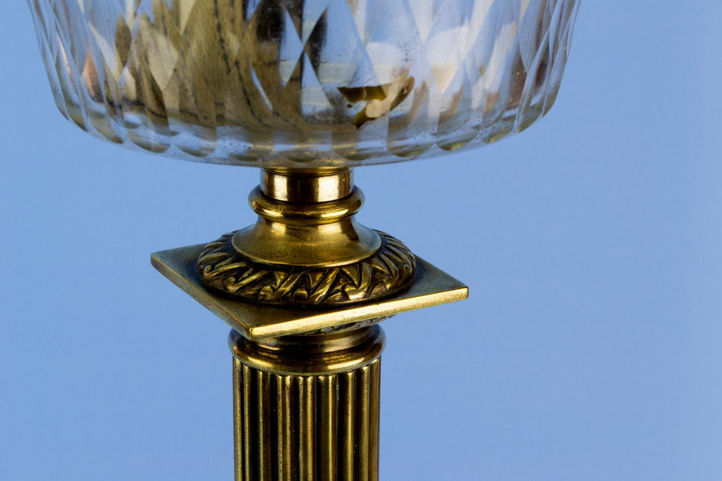 Tall brass oil lamp, English Victorian 1860s