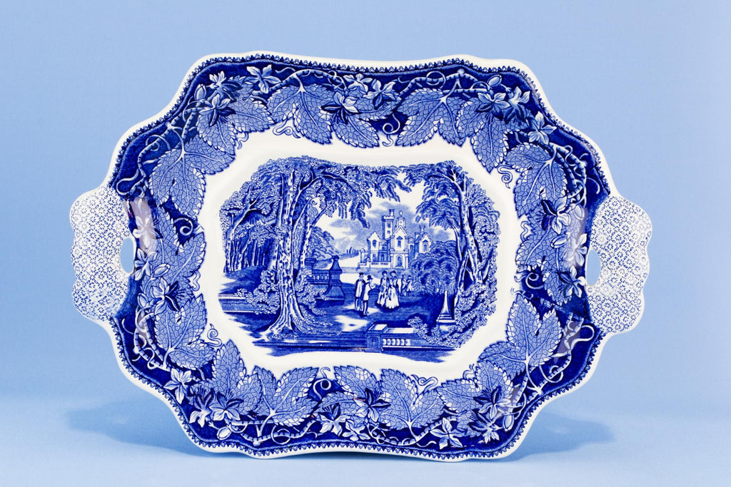 Large blue and white Masons tureen on platter, English 1970s