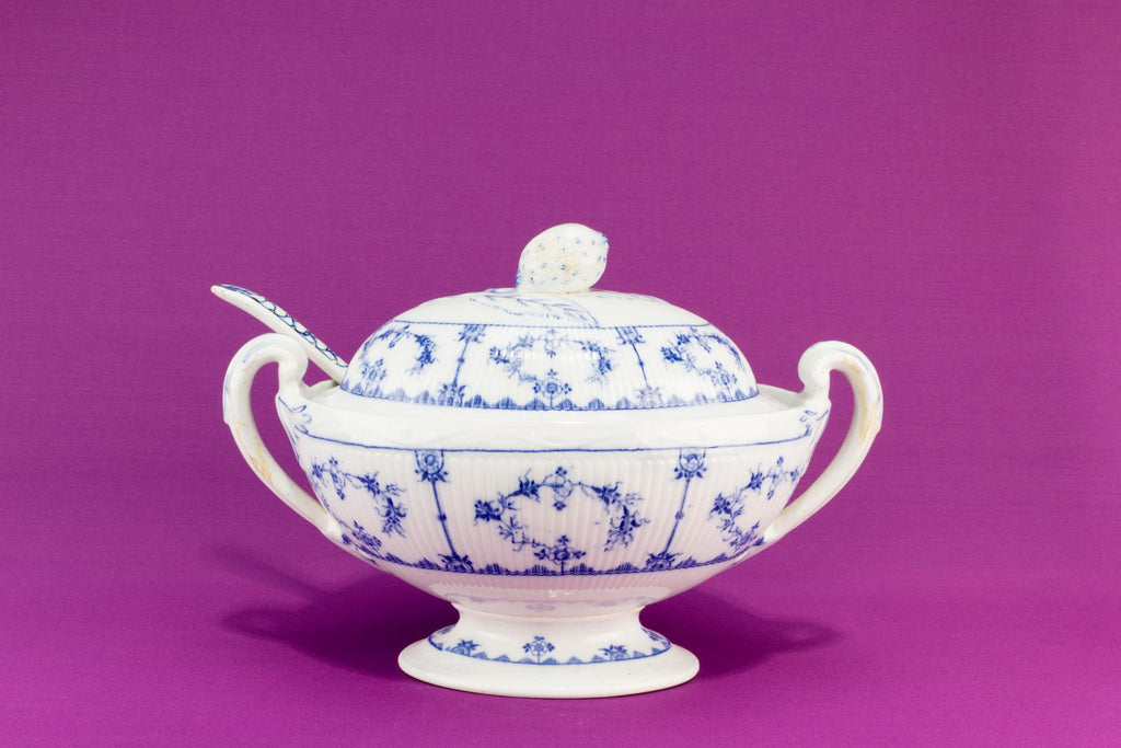 Furnivals Blue & White tureen and ladle, English circa 1900
