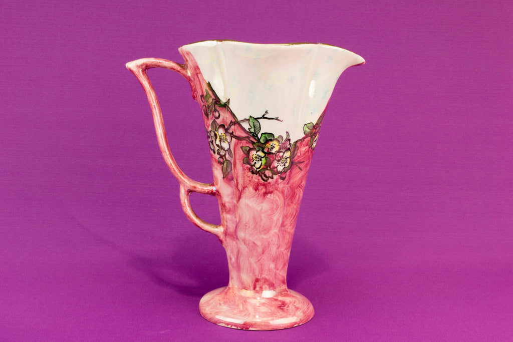 Art Deco tall pink jug, English 1930s