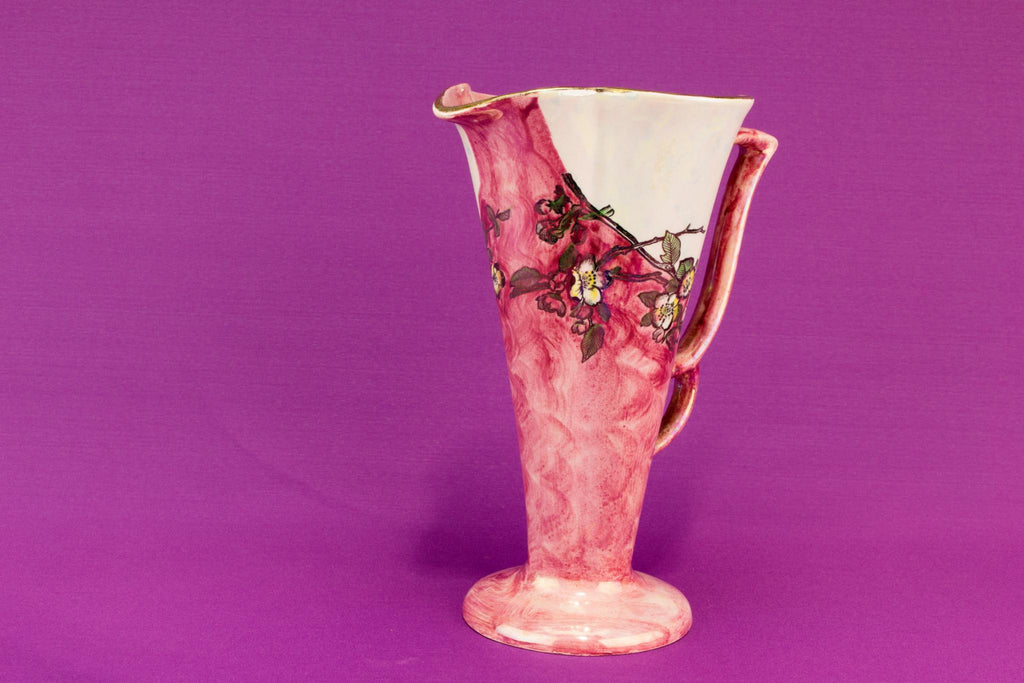 Art Deco tall pink jug, English 1930s