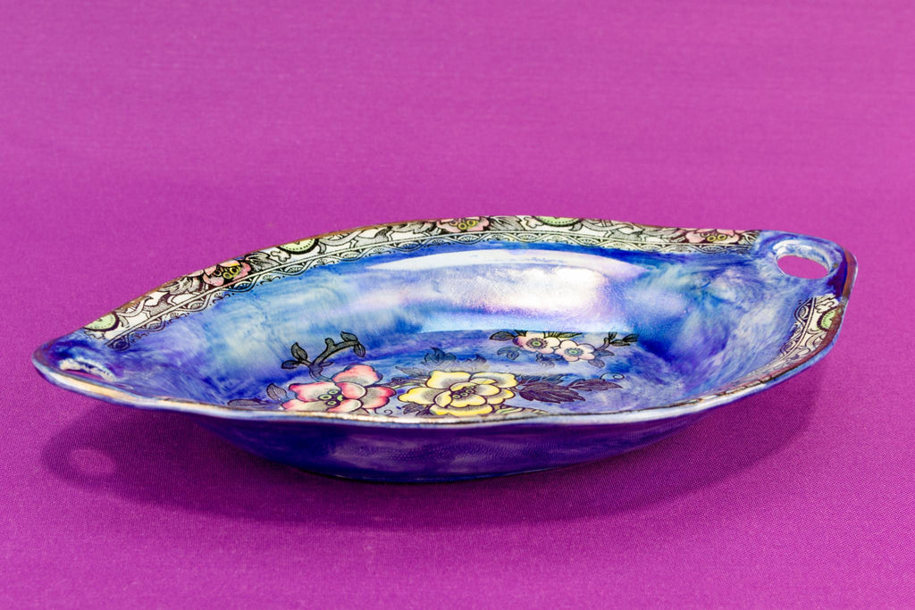 Art Deco blue lustre serving bowl, English 1930s
