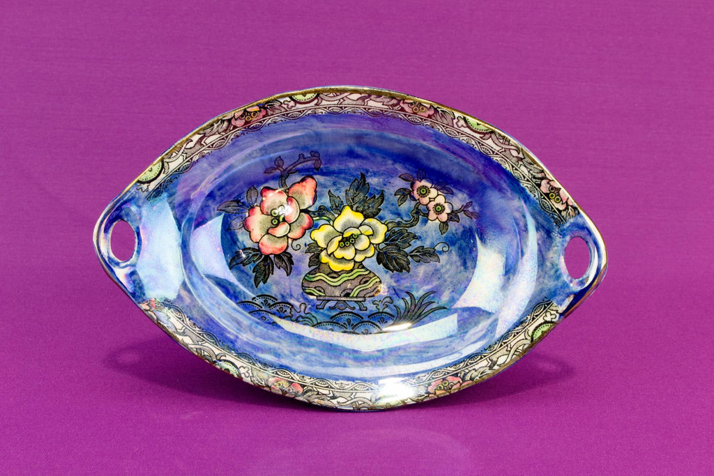 Art Deco blue lustre serving bowl, English 1930s