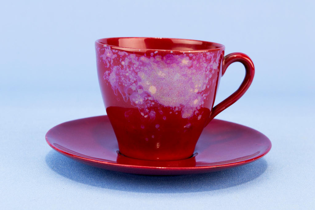 Red Royal Doulton Flambe Coffee Cup & Saucer, English 1920s