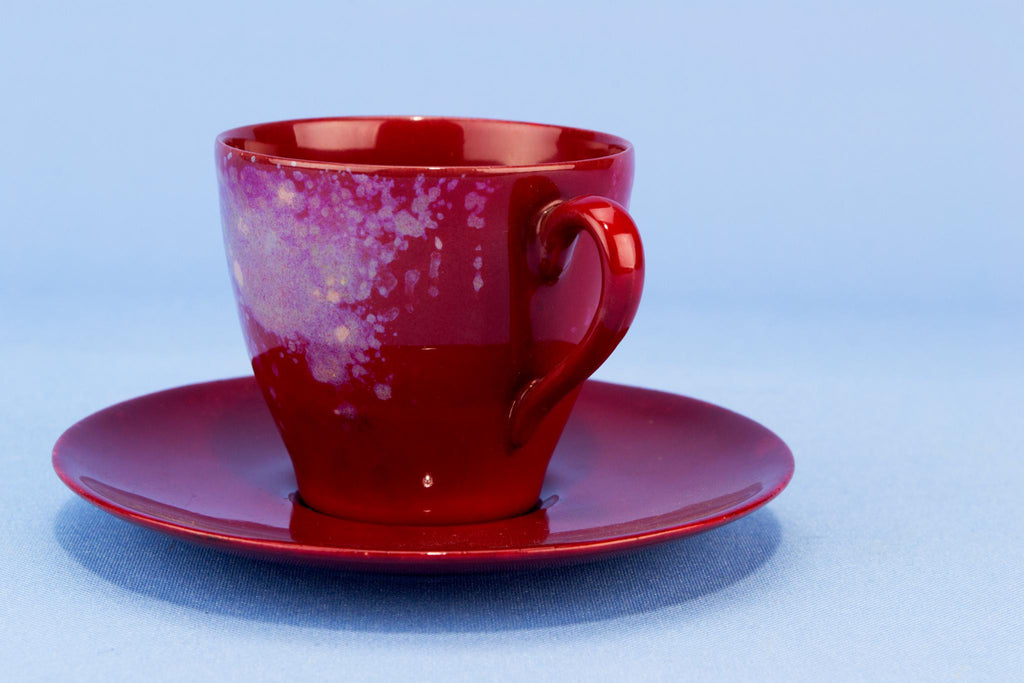 Red Royal Doulton Flambe Coffee Cup & Saucer, English 1920s