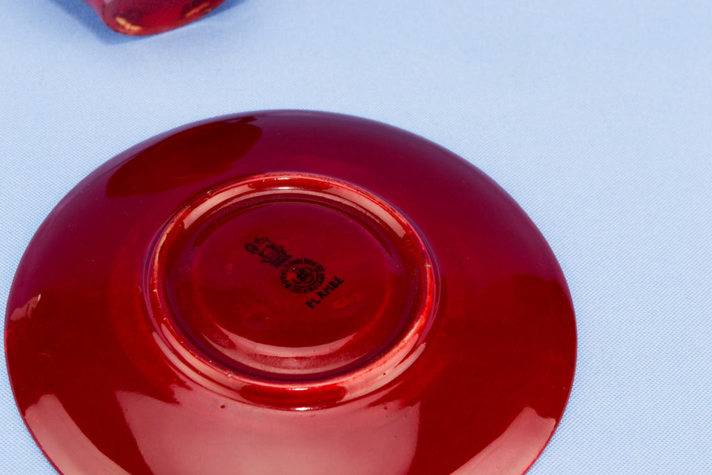 Red Royal Doulton Flambe Coffee Cup & Saucer, English 1920s