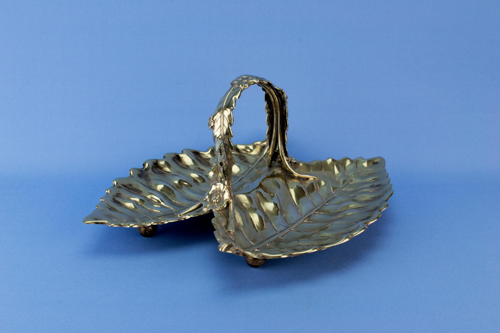 Silver plated leaf serving bowl, English 1890s