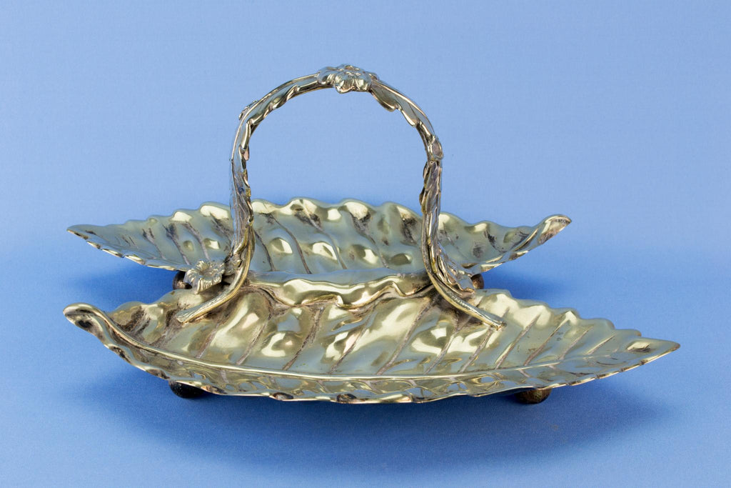 Silver plated leaf serving bowl, English 1890s