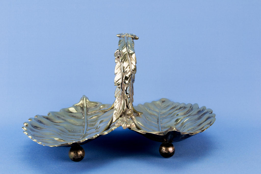Silver plated leaf serving bowl, English 1890s