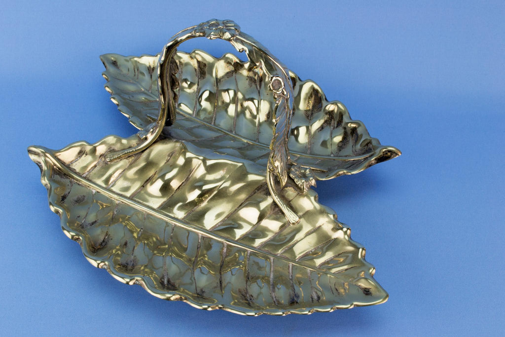 Silver plated leaf serving bowl, English 1890s