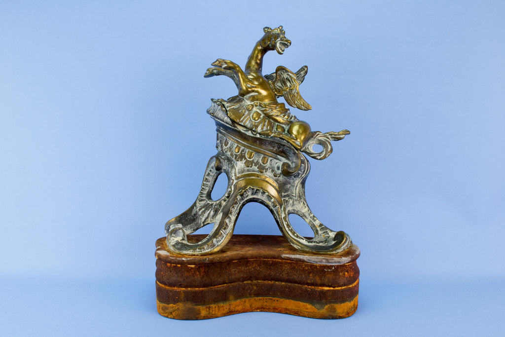 Winged horse brass door stopper, English 19th century