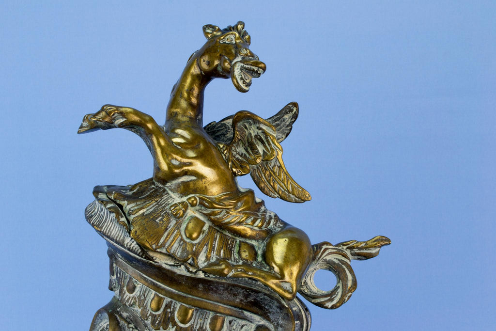 Winged horse brass door stopper, English 19th century