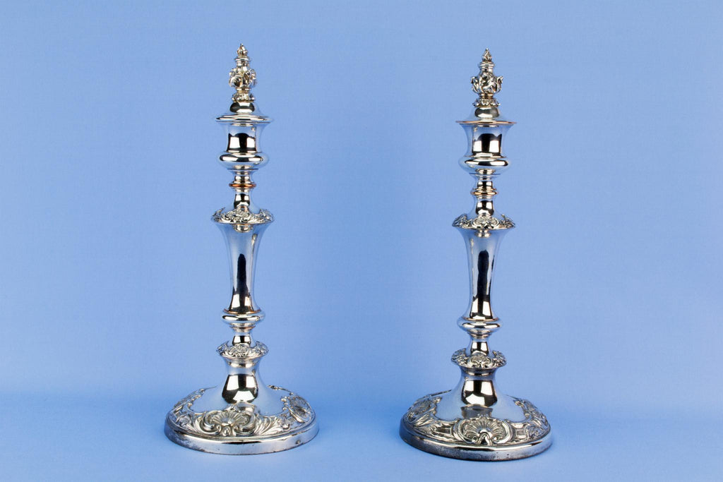 Large silver plated candlesticks, English 1840s