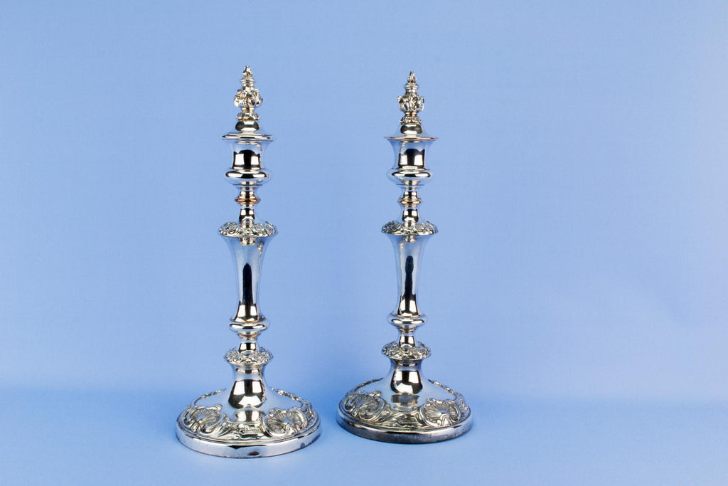 Large silver plated candlesticks, English 1840s