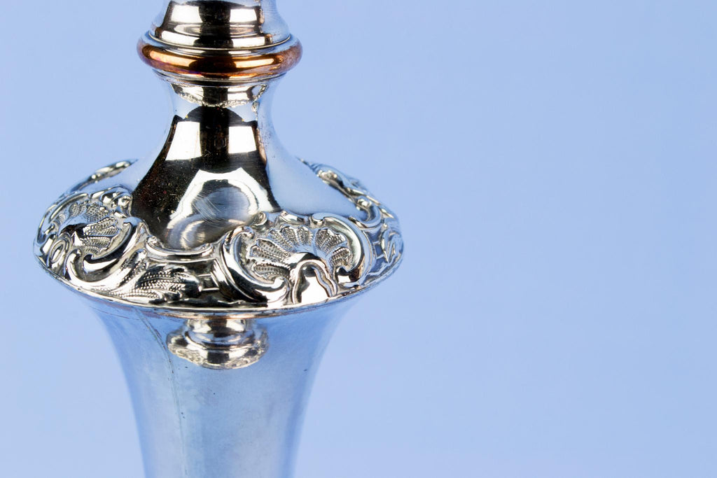 Large silver plated candlesticks, English 1840s