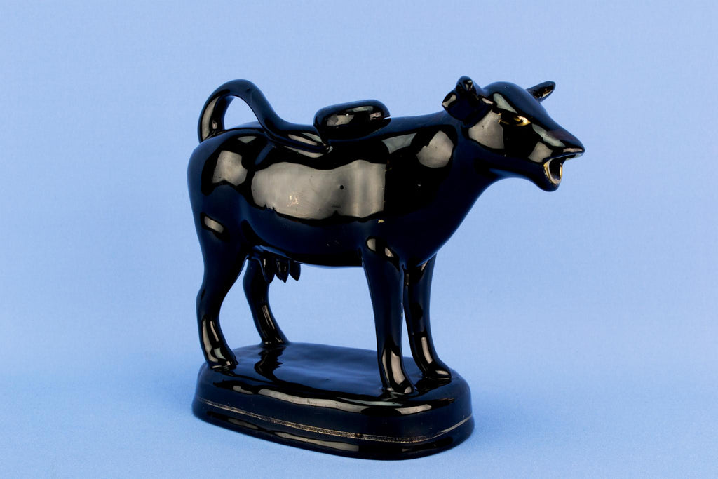 Black cow small milk jug, English circa 1900