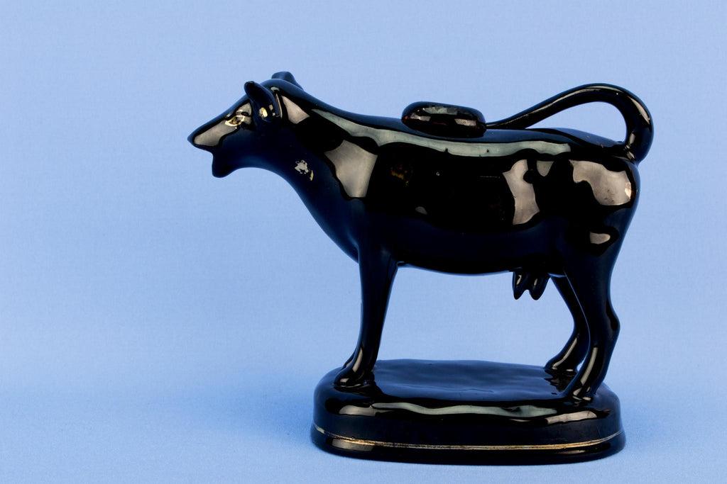 Black cow small milk jug, English circa 1900