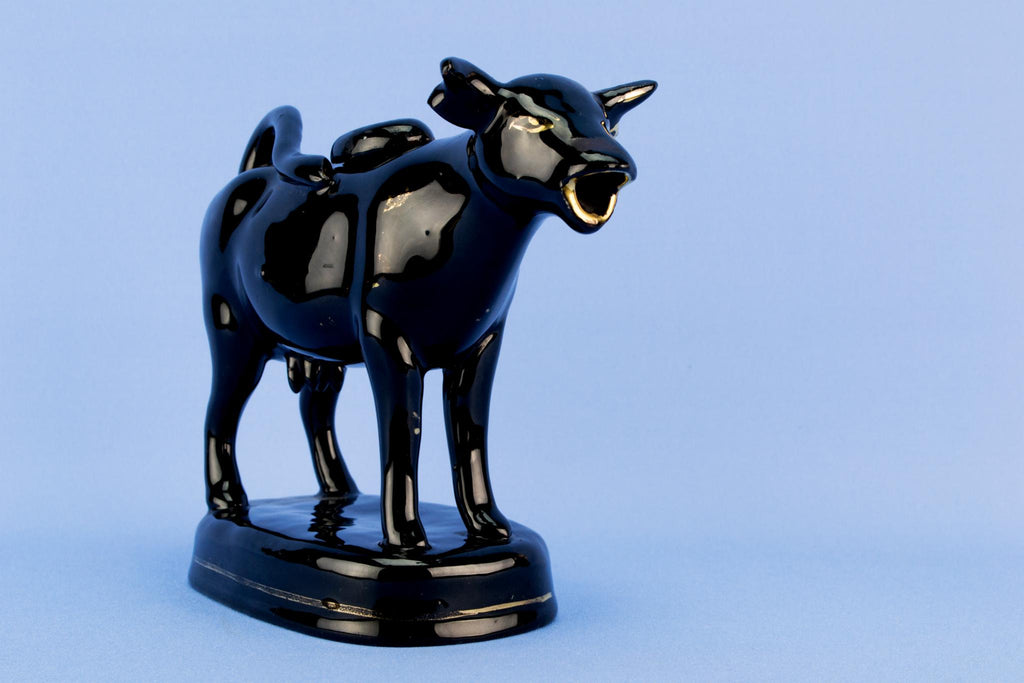 Black cow small milk jug, English circa 1900