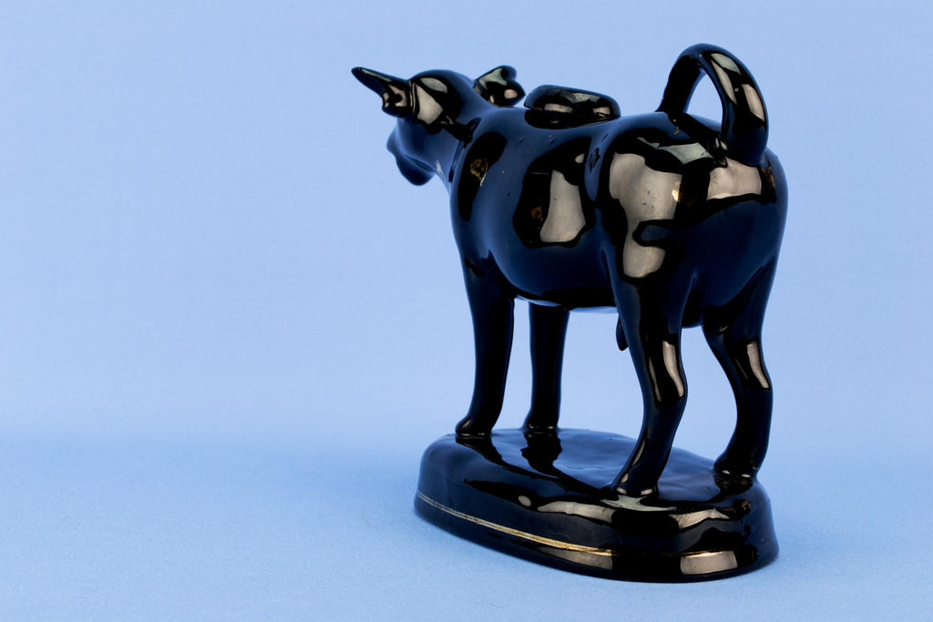 Black cow small milk jug, English circa 1900